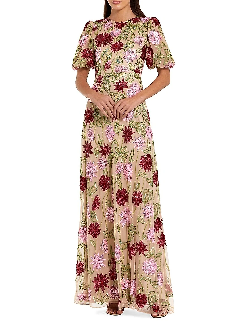 Evening Floral Beaded Gown