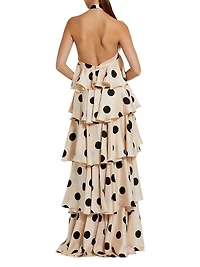 Ieena Polka Dot Charmeuse Halterneck Gown