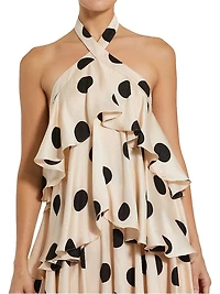 Ieena Polka Dot Charmeuse Halterneck Gown