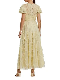 Ruffled Mesh Fit & Flare Gown