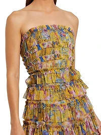 Cocktail Floral Tiered Strapless Maxi-Dress