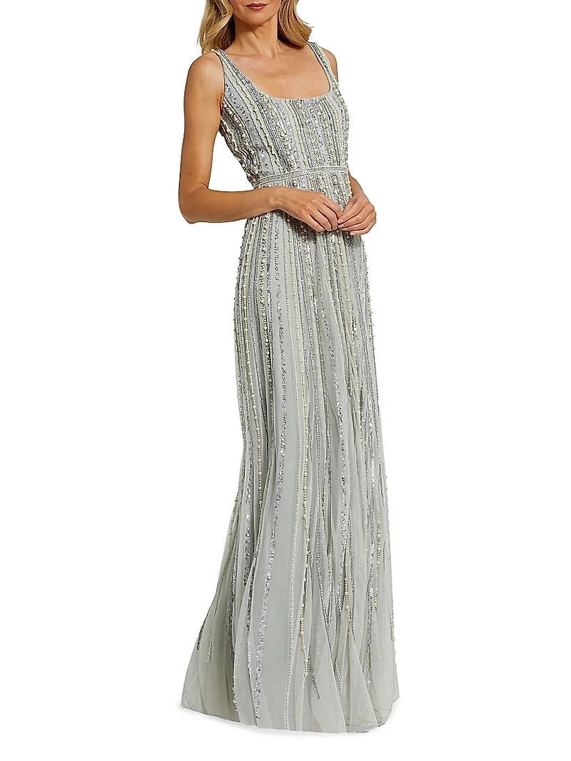Evening Beaded Scoopneck Gown