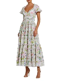 Floral Ruffle Open-Back Cocktail Dress