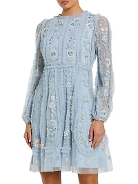 Cocktail Floral-Embroidered Tulle Minidress