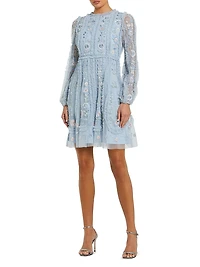 Cocktail Floral-Embroidered Tulle Minidress