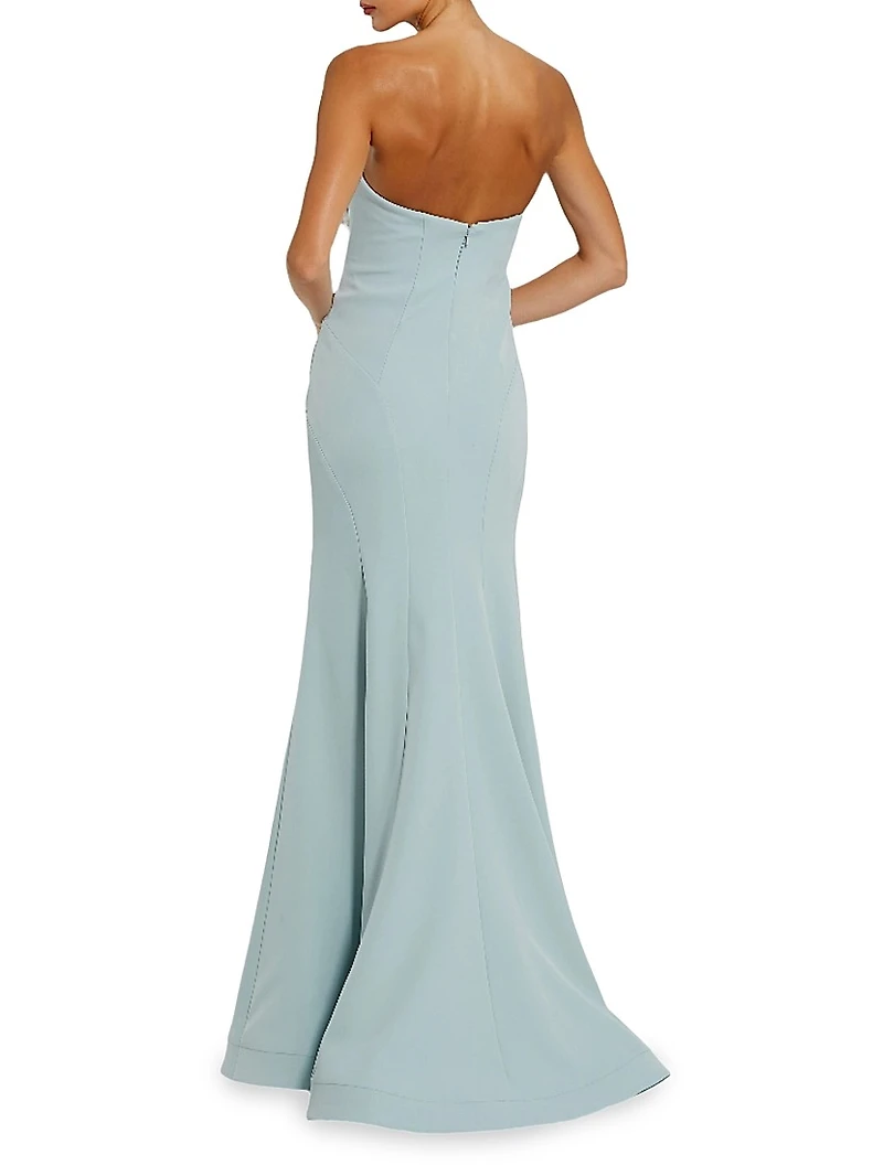 Crêpe 3D Rhinestone Flower Strapless Gown