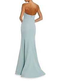 Crêpe 3D Rhinestone Flower Strapless Gown