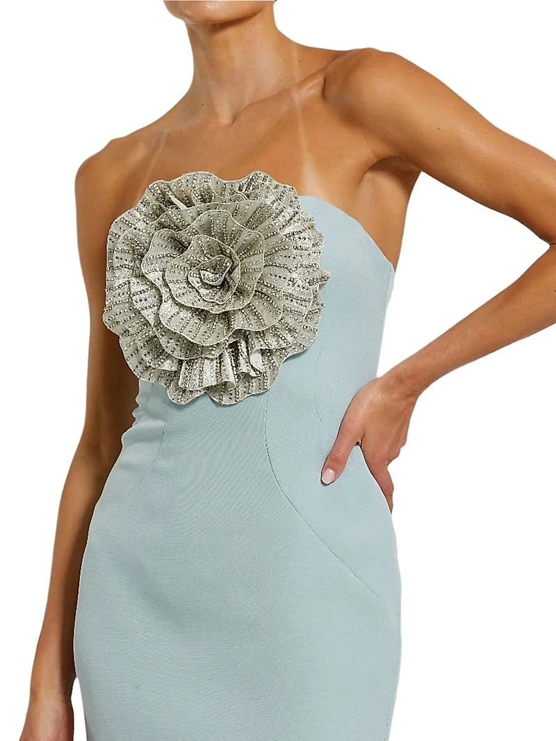 Crêpe 3D Rhinestone Flower Strapless Gown