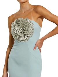Crêpe 3D Rhinestone Flower Strapless Gown