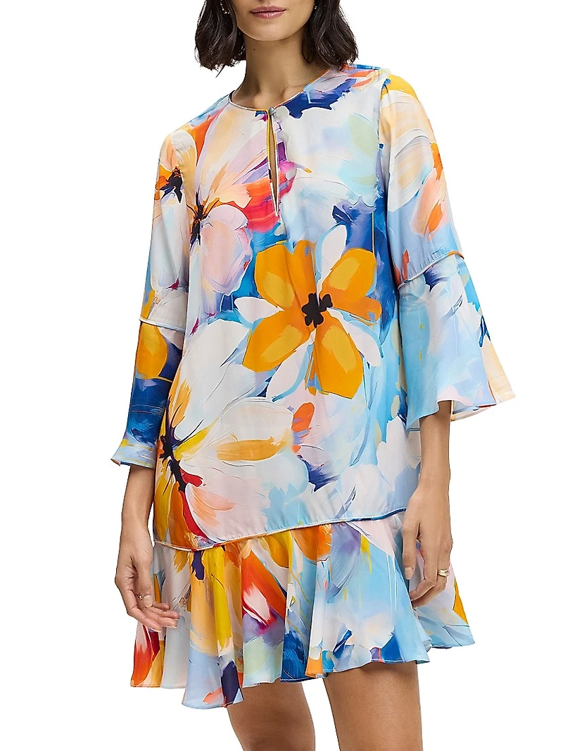 Margot Floral Silk-Blend Flutter Minidress