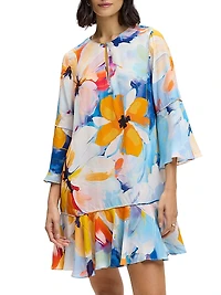 Margot Floral Silk-Blend Flutter Minidress