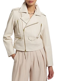 Clara Chevron-Woven Leather Moto Jacket
