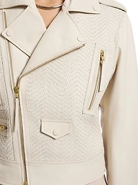 Clara Chevron-Woven Leather Moto Jacket