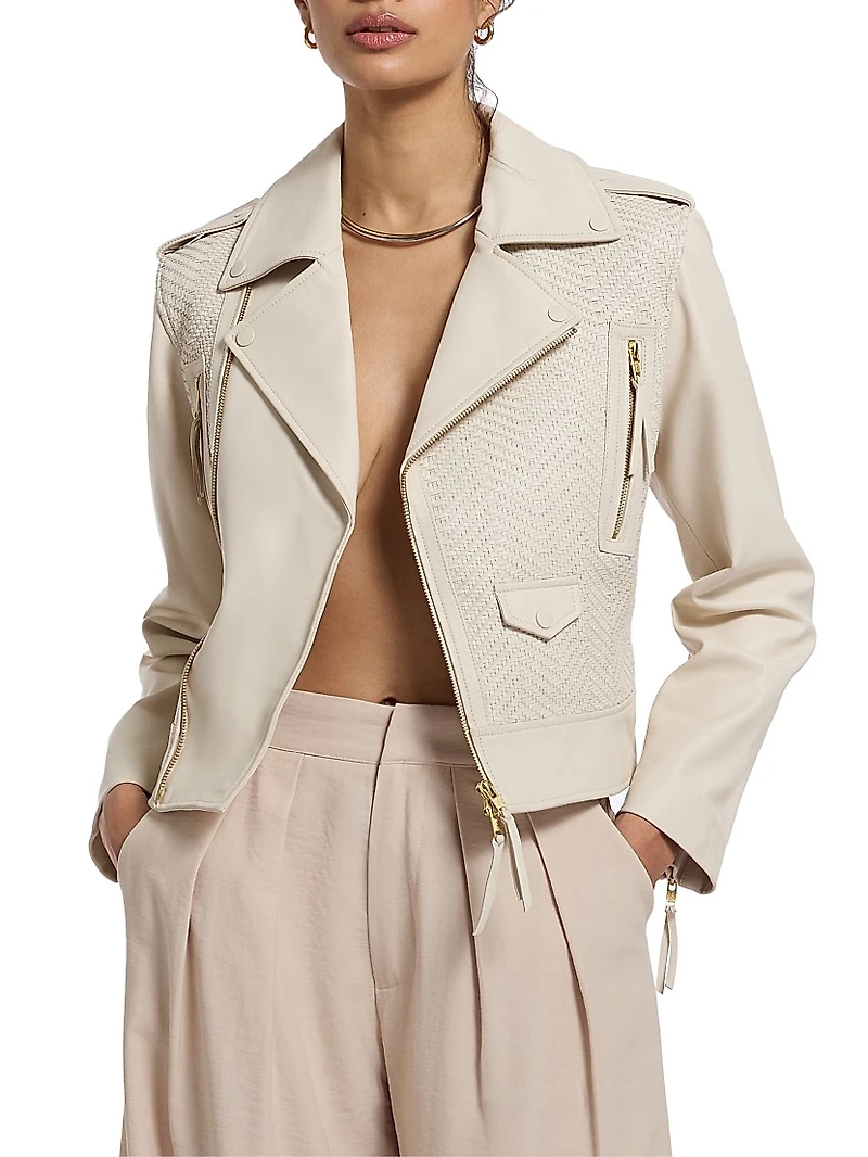 Clara Chevron-Woven Leather Moto Jacket