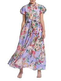 Vera Floral Jacquard Tie-Waist Maxi Shirtdress