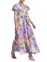 Vera Floral Jacquard Tie-Waist Maxi Shirtdress