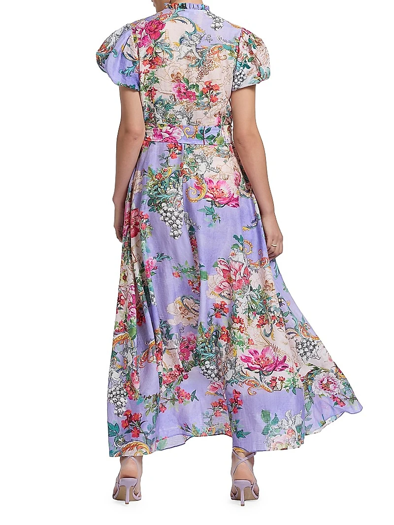 Vera Floral Jacquard Tie-Waist Maxi Shirtdress