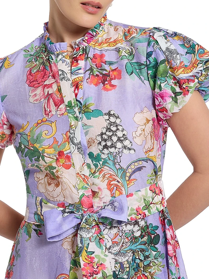 Vera Floral Jacquard Tie-Waist Maxi Shirtdress