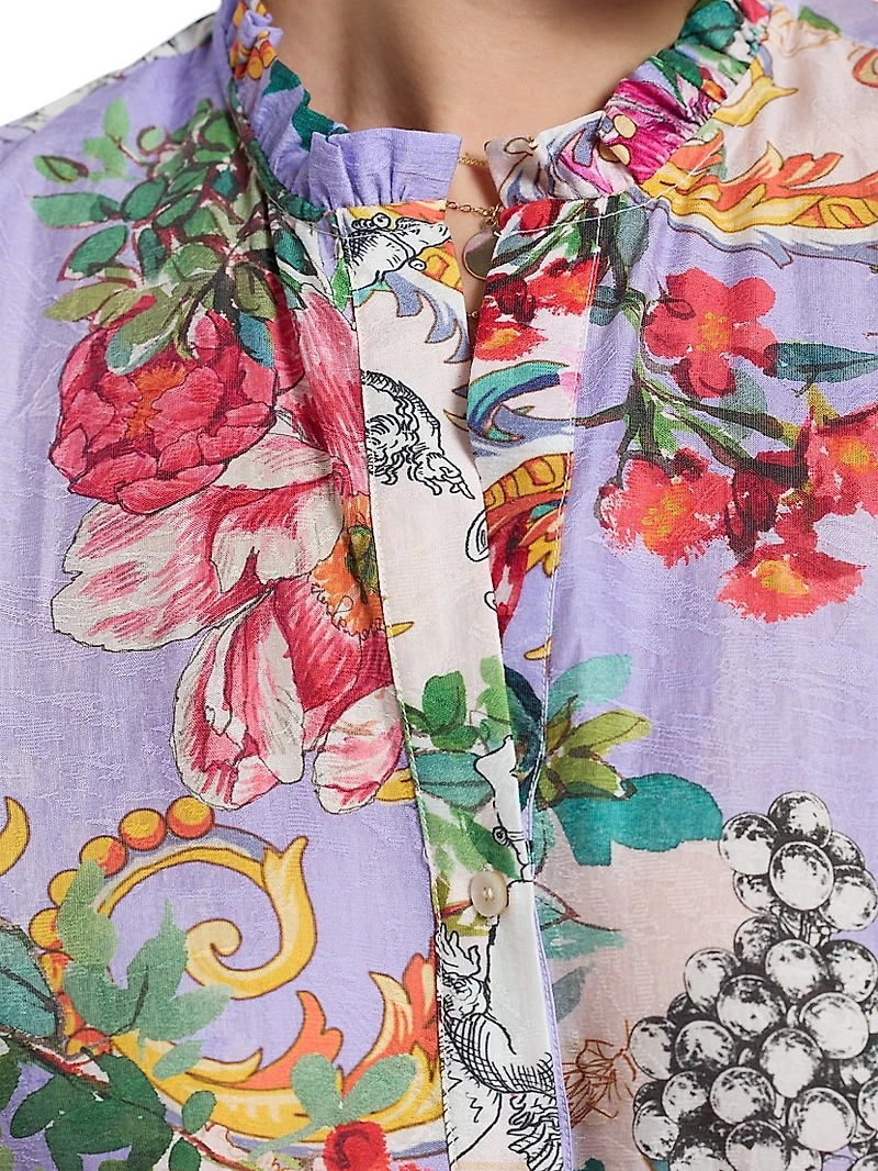 Vera Floral Jacquard Tie-Waist Maxi Shirtdress