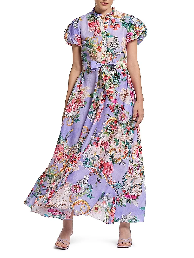 Vera Floral Jacquard Tie-Waist Maxi Shirtdress