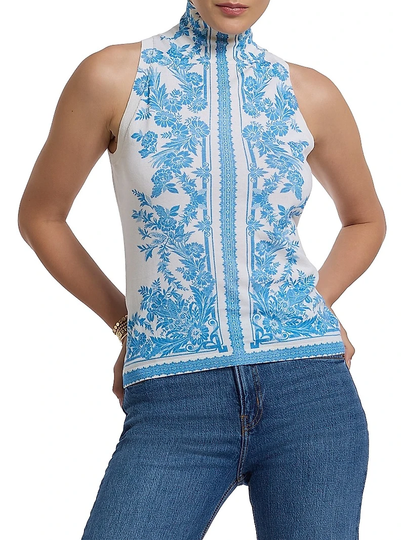 Jacy Floral Silk-Blend Turtleneck Top