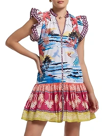 Savannah Printed Cotton Tiered Minidress