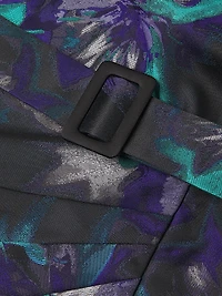 Floral Jacquard Belted One-Shoulder Gown