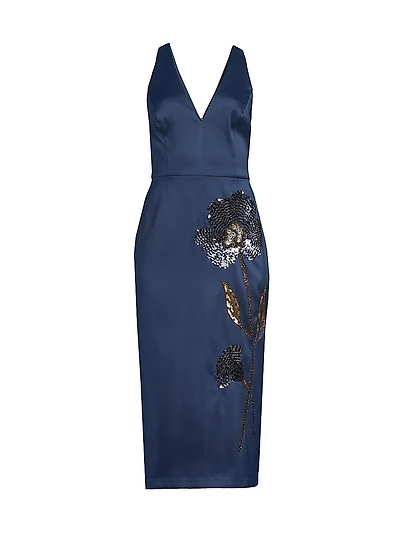 Floral Embellished Sheath Cocktail Dress