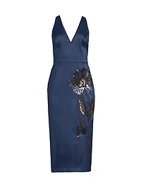 Floral Embellished Sheath Cocktail Dress