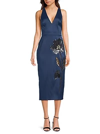 Floral Embellished Sheath Cocktail Dress