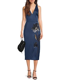 Floral Embellished Sheath Cocktail Dress