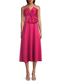 Satin Bow Strapless Cocktail Dress