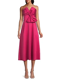 Satin Bow Strapless Cocktail Dress