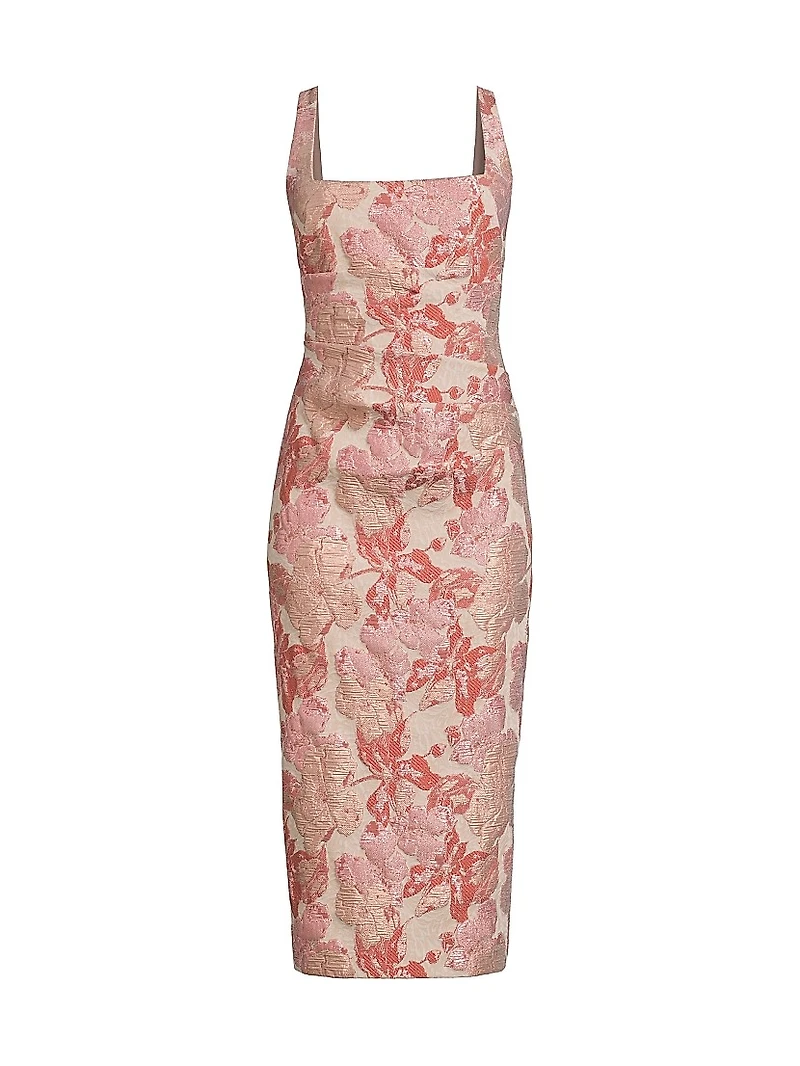 Floral Jacquard Sheath Cocktail Dress