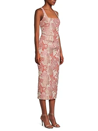 Floral Jacquard Sheath Cocktail Dress