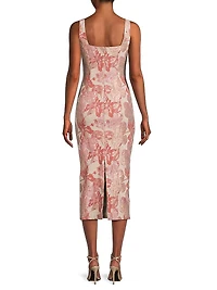 Floral Jacquard Sheath Cocktail Dress