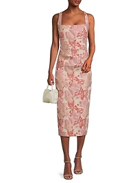 Floral Jacquard Sheath Cocktail Dress