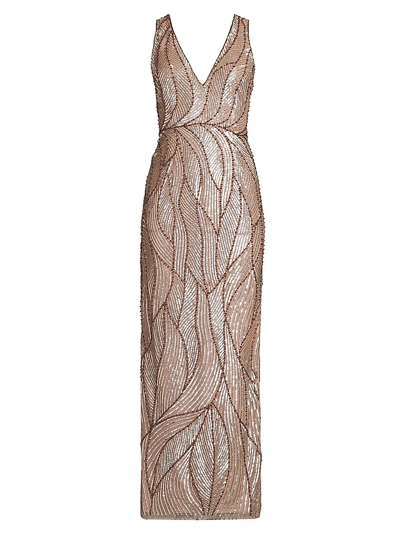 Embellished V-Neck Column Gown
