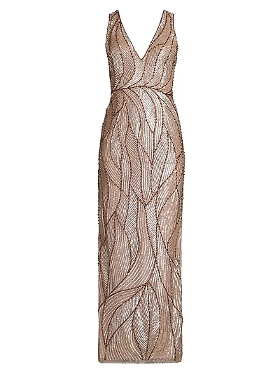 Embellished V-Neck Column Gown
