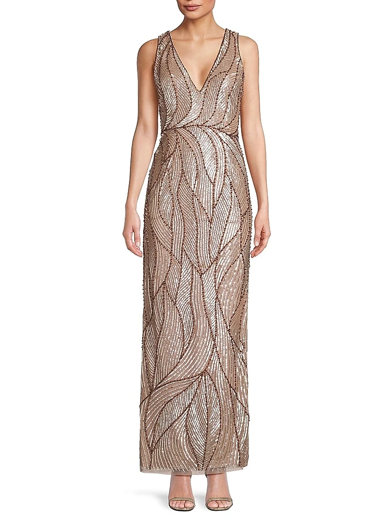 Embellished V-Neck Column Gown