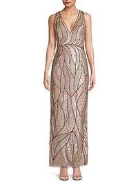 Embellished V-Neck Column Gown