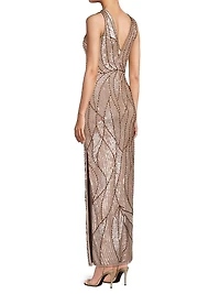 Embellished V-Neck Column Gown