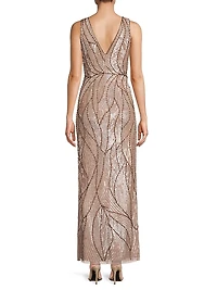 Embellished V-Neck Column Gown