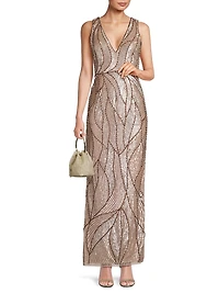 Embellished V-Neck Column Gown