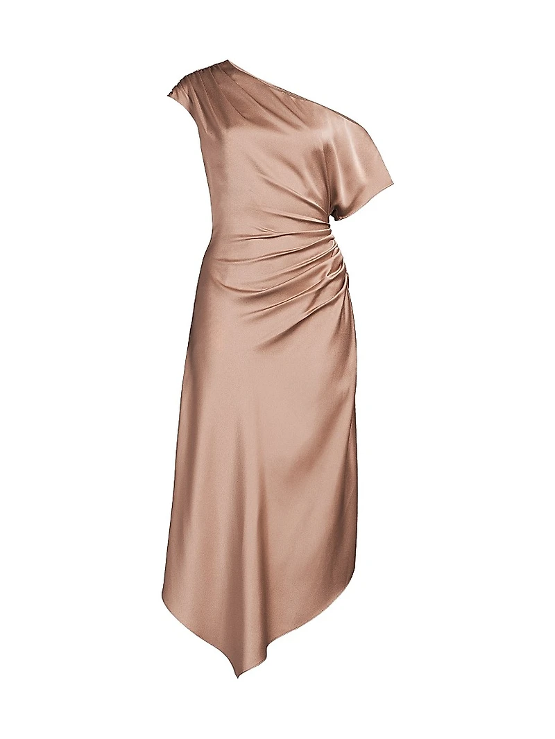 Satin Gathered Asymmetric Cocktail Dress