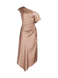 Satin Gathered Asymmetric Cocktail Dress