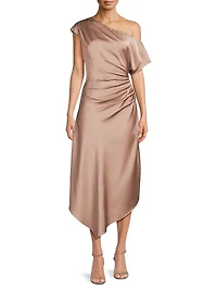 Satin Gathered Asymmetric Cocktail Dress