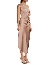 Satin Gathered Asymmetric Cocktail Dress