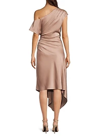 Satin Gathered Asymmetric Cocktail Dress