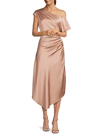 Satin Gathered Asymmetric Cocktail Dress